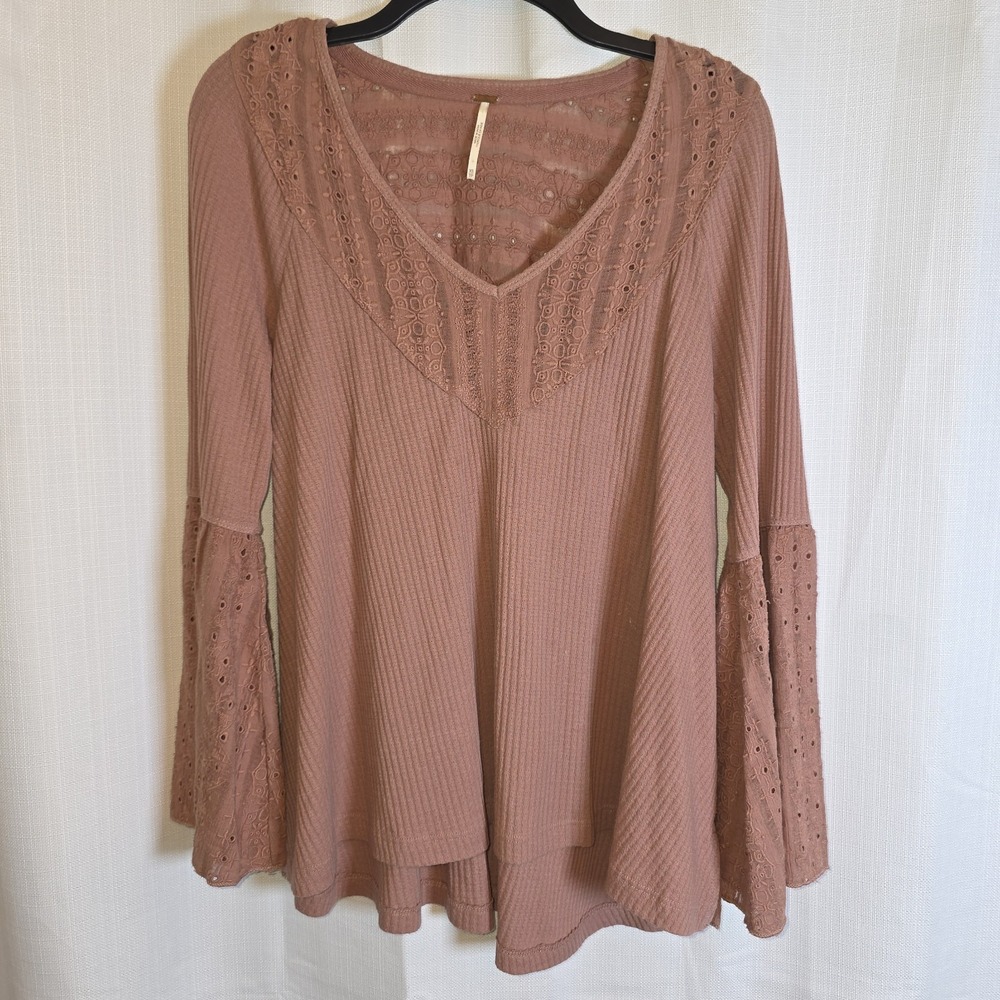 Free People Bell Sleeve Boho Tunic Top Size XS Cinnamon Stretchy Soft